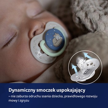 Canpol Lovi, smoczek silikonowy dynamiczny, Night&Day Boy, 0-6m, 2 szt.