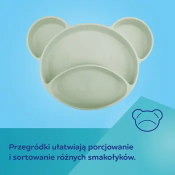 Canpol Babies, silikonowy trójdzielny talerzyk z przyssawką, Miś, kremowy, 1 szt.