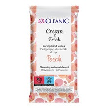 Cleanic Cream&Fresh Peach, chusteczki nawilżane do rąk, 15 szt.