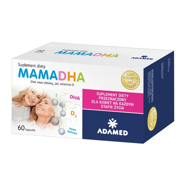 Омега-3 DHA для мам Adamed MamaDHA, с фолиевой кислотой, витамином D и йодом, 60 капсул