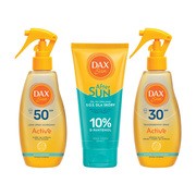 Zestaw DAX Sun, spray transparentny SPF30, 200 ml + lekki spray ochronny SPF 50, 200 ml + żel po opalaniu S.O.S. dla skóry z 10% D-Pantenol, 200 ml https://azcdn.doz.pl/image/d/product/c1e5c6c7-scale-180x180.png
