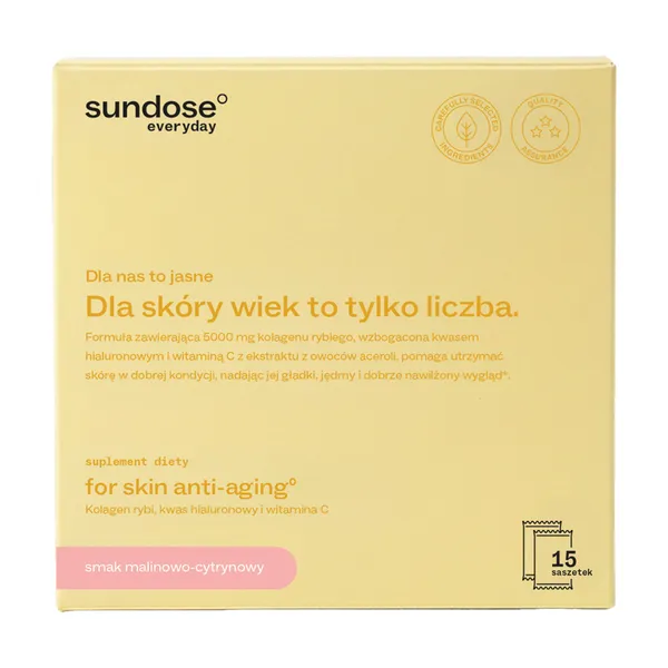 Гиалуроновая кислота Sundose Everyday For Skin, с витамином C и коллагеном, малина и лимон, 15 саше