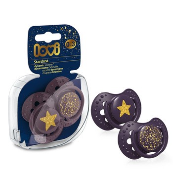 Canpol Lovi Stardust, smoczek silikonowy uspokajający, dynamiczny 0-3 m, fioletowy, 2 szt.