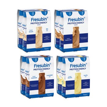 Zestaw 4x MIX Fresubin Protein Energy Drink, smak waniliowy, 4 x 200 ml + cappuccino, 4 x 200 ml + orzechowy, 4 x 200 ml + czekoladowy, 4 x 200 ml