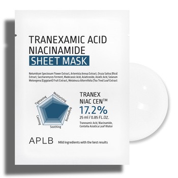 APLB Tranexamic Acid Niacinamide Sheet Mask, rozjaśniająca maska w płachcie z kwasem traneksamowym i niacynamidem, 25 ml
