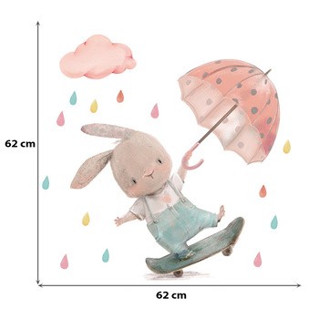 Sipo, Naklejki na ścianę dla dzieci, Króliczek z parasolką, 1 szt.