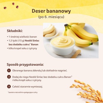 Nestle Sinlac, bezgluteowy prodrodukt zbożowy bez dodatku cukru, po 6. miesiącu, banan, 300 g