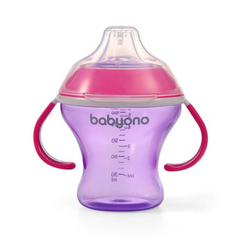 BabyOno, kubek niekapek z miękkim ustnikiem, 3 m+, różowy, 180 ml, 1 szt.
