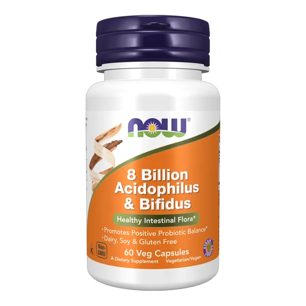 Пробиотик NOW Foods 8 Billion Acidophilus and Bifidus, микрофлора кишечника, 60 капсул