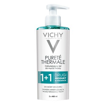 Zestaw Promocyjny Vichy Purete Thermale, żel odświeżający do mycia twarzy, 400 ml x 2, drugi produkt GRATIS