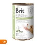 Zestaw 12 x Brit Veterinary Diet Dog Grain-Free Diabetes, dietetyczna mokra karma pełnoporcjowa dla psów z cukrzycą, jagnięcina i groszek, 400 g