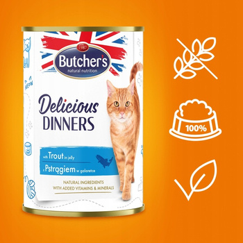 Butcher's Delicious Dinners, karma dla kota z pstrągiem, puszka, 400 g