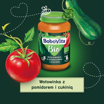 BoboVita Bio, obiadek wołowinka z pomidorem i cukinią, 6 m+, 190 g