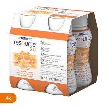 Zestaw 4 x Resource 2.0, płyn o smaku ananas-mango, 4 x 200 ml
