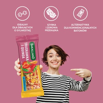 Bakalland, Truskawka i Quinoa, baton zbożowy bez dodatku cukru, 30 g