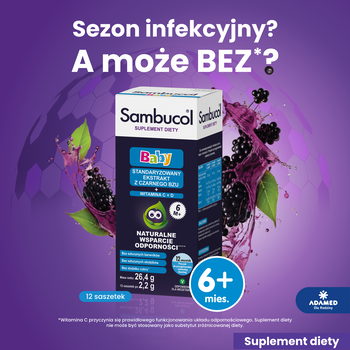 Sambucol Baby, proszek do przygotowania zawiesiny doustej, 2,2 g, saszetki, 12 szt.