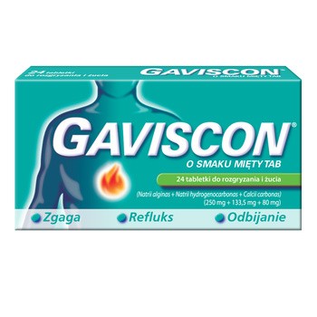 Gaviscon o smaku mięty TAB, tabletki do rozgryzania, żucia, 24 szt.