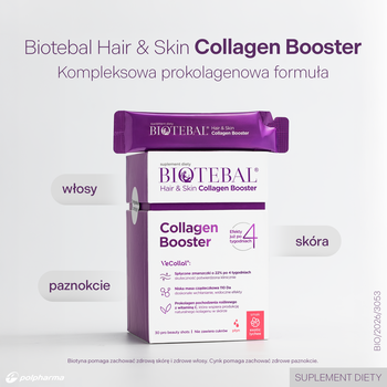Biotebal Hair & Skin Collagen Booster, saszetki z płynem, Exotic Lychee, 25 ml x 30 szt.