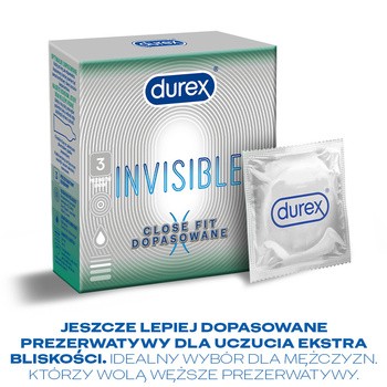 Durex Invisible Close Fit, prezerwatywy dopasowane, 3 szt.