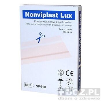 Nonviplast Lux, plaster włókienny z opatrunkiem, 6cmx10cm, 5szt