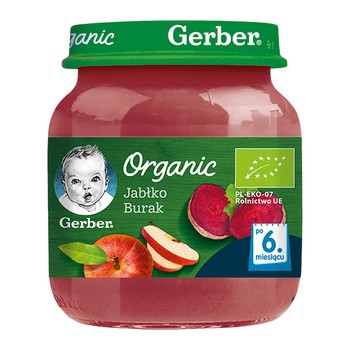 Gerber Organic, przecier jabłko burak, 6 m+, 125 g