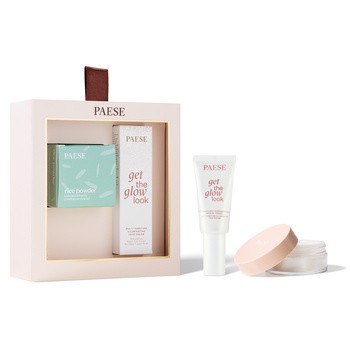 Paese, zestaw świąteczny All About The Base 2, rozświetlający krem do twarzy, 30 ml + puder ryżowy, 10 g