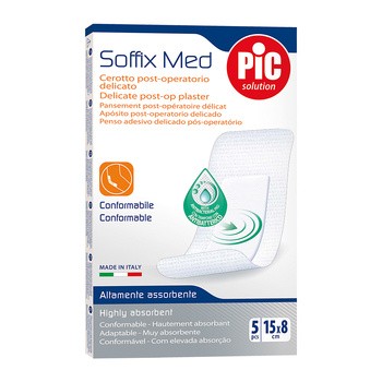PiC Soffix Med, antybakteryjne plastry pooperacyjne 15 x 8 cm, 5 szt.