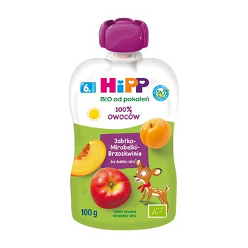 HiPP BIO od pokoleń, Mus jabłka, brzoskwinie, mirabelki, po 6. m-cu, 100 g