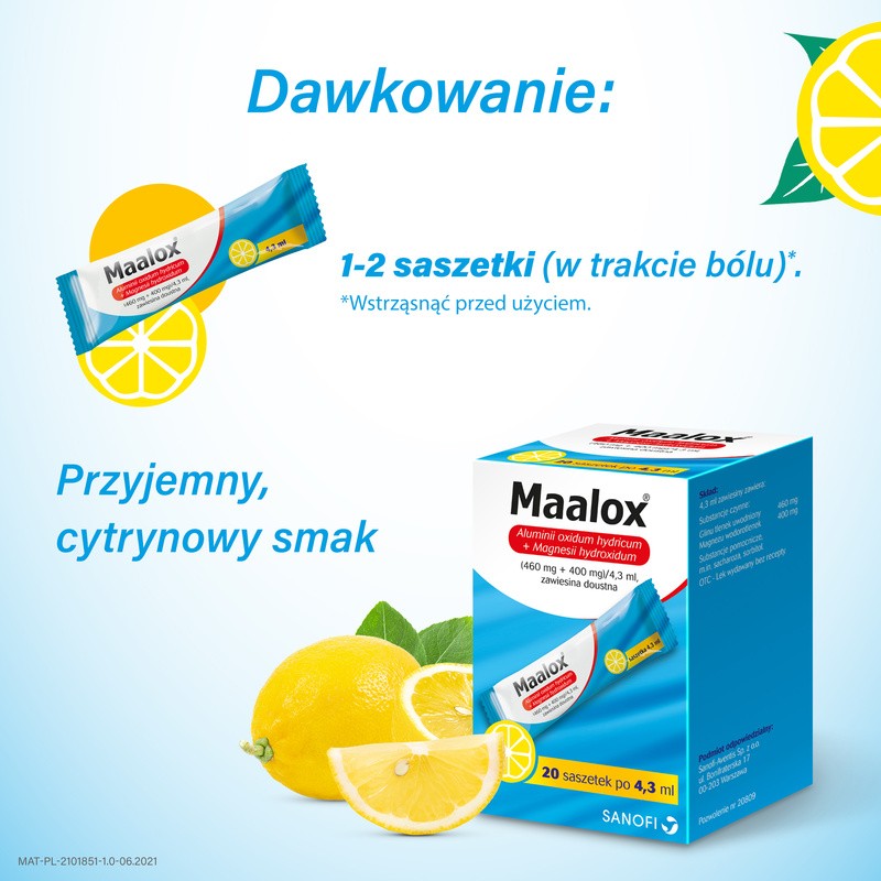 Maalox 460 Mg 400 Mg43 Ml Zawiesina Doustna W Saszetkach 20 Szt