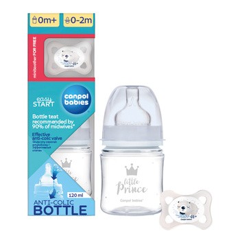 Canpol Babies, zestaw startowy butelka 120 ml + smoczek mini boy
