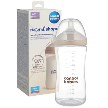 Canpol Babies Natural Shape, butelka ze smoczkiem dwustrefowym, 330 ml, średni, 1 szt.
