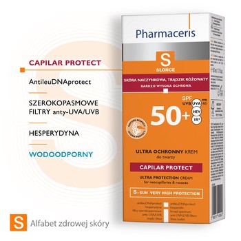 Pharmaceris S Capilar Protect, krem ochronny dla skóry naczynkowej i z trądzikiem różowatym SPF 50+, 50 ml