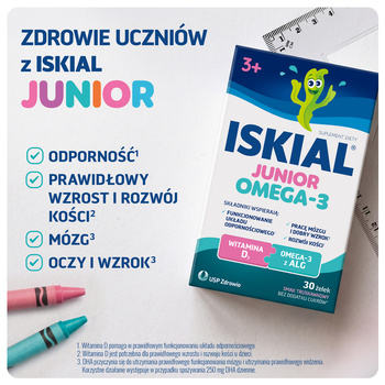 Iskial Junior Omega-3, żelki, smak truskawkowy, 30 szt.