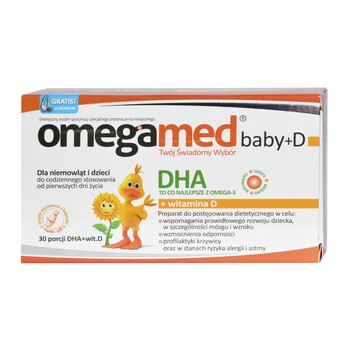Omegamed Baby D, kapsułki twist-off, DHA, witamina D, 30 szt. + GRATIS Audiobooki
