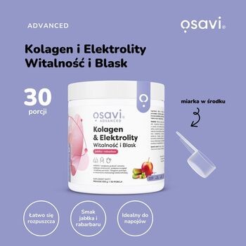 Osavi Kolagen & Elektrolity Witalność i Blask, proszek, smak jabłko - rabarbar, 390 g