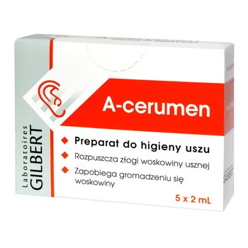 A-Cerumen, preparat do oczyszczania i higieny uszu, 2 ml x 5 ampułek
