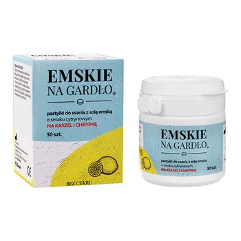 Emskie na gardło, pastylki do ssania z solą emską, smak cytrynowy, 30 szt.