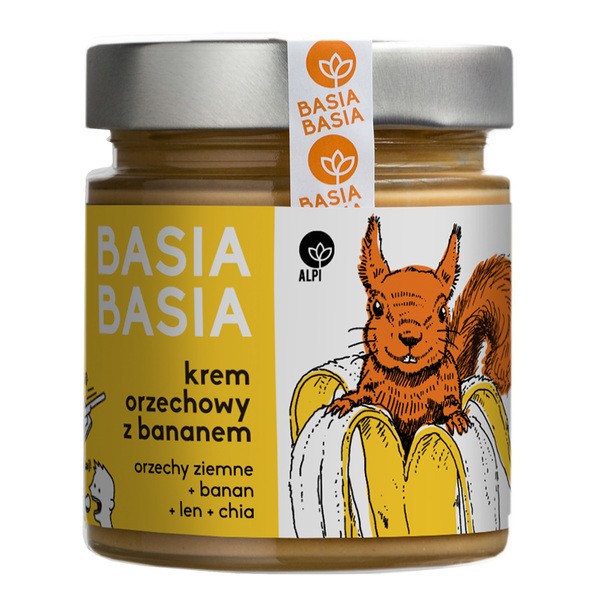 BasiaBasia BasiaBasia, krem orzechowy o smaku bananowy, chia i lnem, 210 g