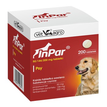 InPar 50/144/200 mg, tabletki dla psów, 20 blistrów x 10 szt.