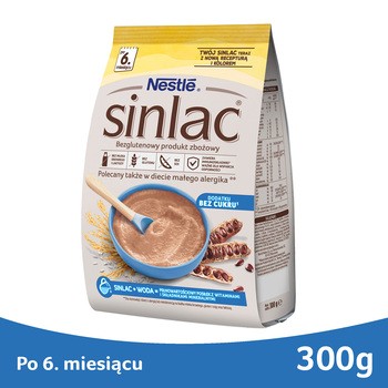 Nestle Sinlac, bezglutenowy produkt zbożowy bez dodatku cukru, po 6. miesiącu, 300 g