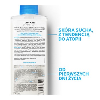 La Roche-Posay Lipikar Syndet AP+, krem myjący wzupełniający poziom lipidów, przeciw podrażnieniom skóry, 400 ml