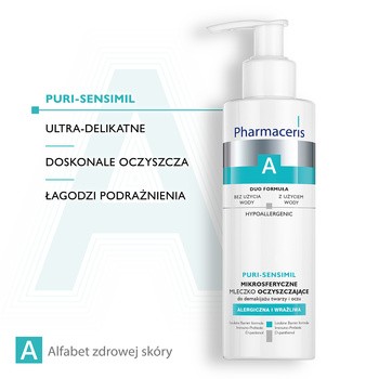 Pharmaceris A Puri-Sensimil, mikrosferyczne mleczko oczyszczające do demakijażu twarzy i oczu, 190 ml
