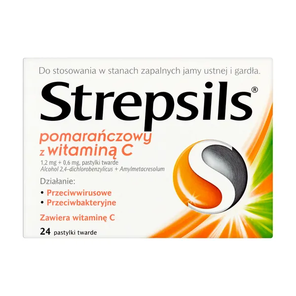 Strepsils pomarańczowy z witaminą C pastylki twarde 24 szt [Strepsils]