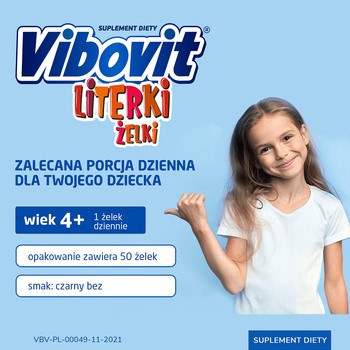 Vibovit Literki, żelki z witaminami, smak owocowy, 50 szt.