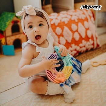 Jellystone Designs, silikonowe puzzle sensoryczne dla niemowlaka, pastelowe kółko, 6 szt.