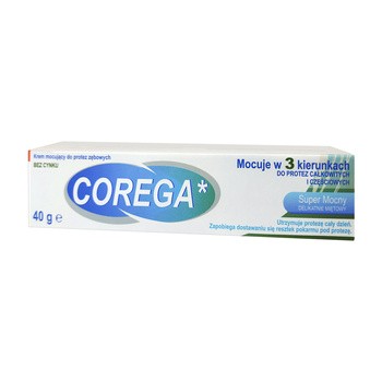 Corega Super Mocny delikatnie miętowy krem do protez, 40 g (Import równoległy, Pharmapoint)