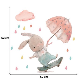 Sipo, Naklejki na ścianę dla dzieci, Króliczek z parasolką, 1 szt.