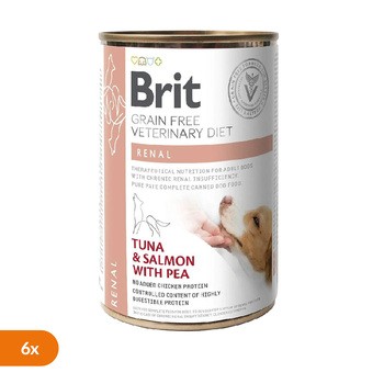 Zestaw 6x Brit Veterinary Diet Dog Grain-Free Renal, dietetyczna mokra karma dla psów z upośledzoną funkcją nerek, tuńczyk i łosoś, 400 g