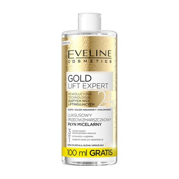 Eveline Cosmetics Gold Lift Expert, luksusowy przeciwzmarszczkowy płyn micelarny 3w1, 500 ml