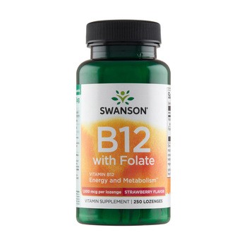 Swanson B-12 wit Foliate, tabletki do ssania, smak truskawkowy, 250 szt.